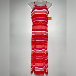 Gymboree Girls Dress Sunwashed Days Pink Red Stripe Maxi Dress size Large